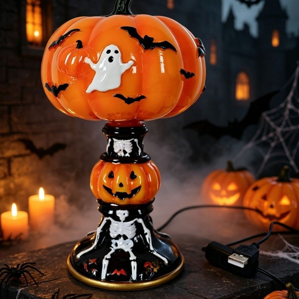 Gothic Resin Pumpkin Lamp