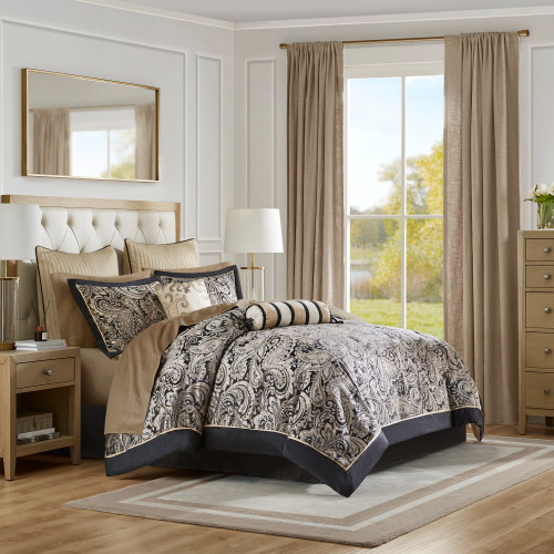 12-Piece Comforter Set with Sheets (Queen, Black)