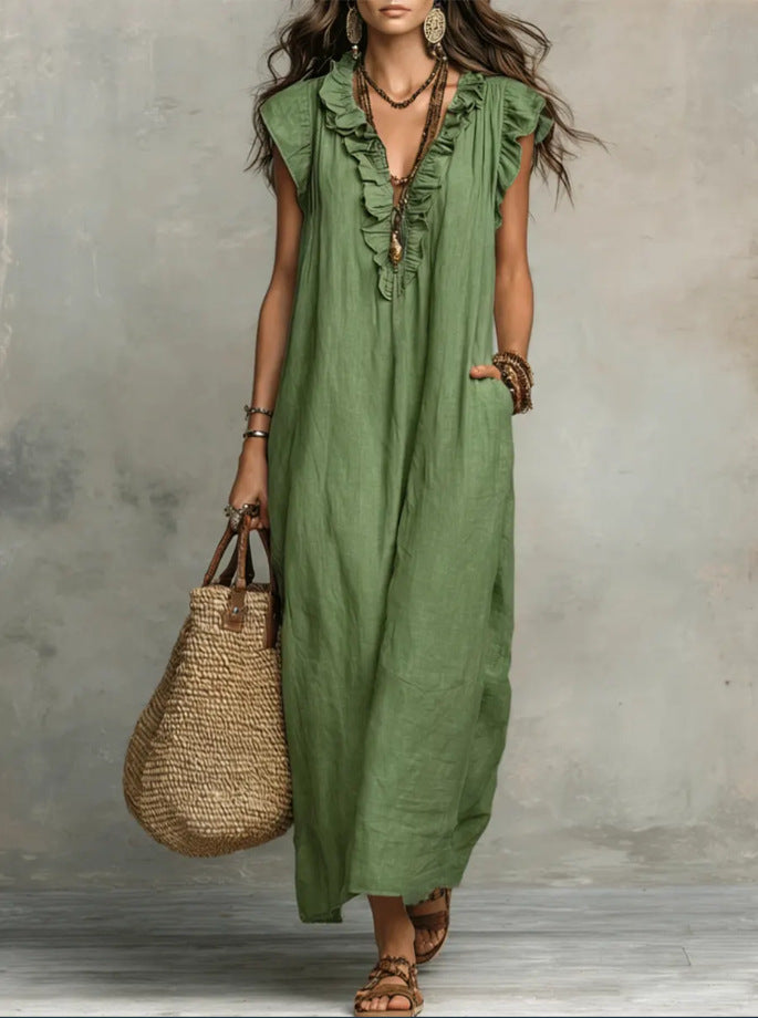 Women's Ruffle A-Line Dress with Pockets