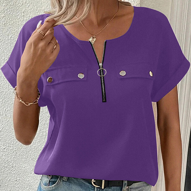 V-Neck Zipper Top