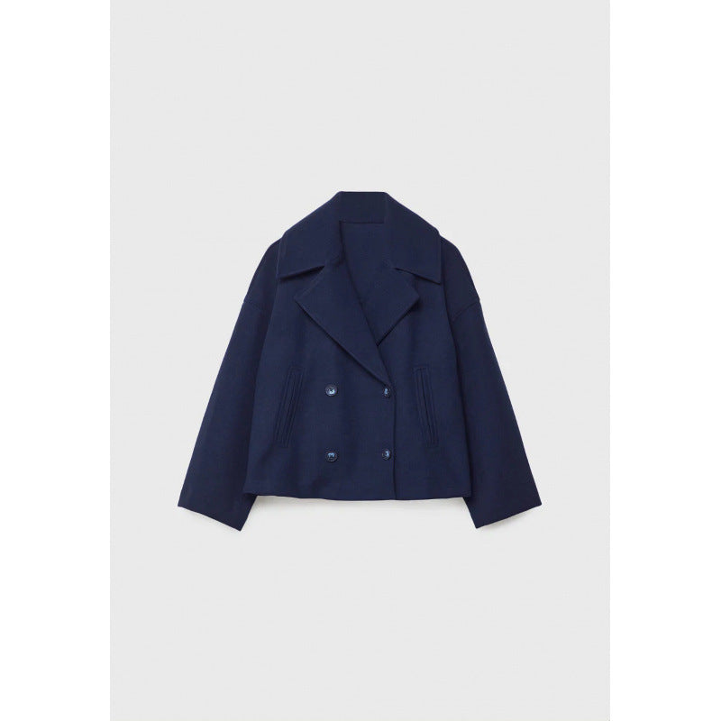 Double-Breasted Short Wool-Blend Coat