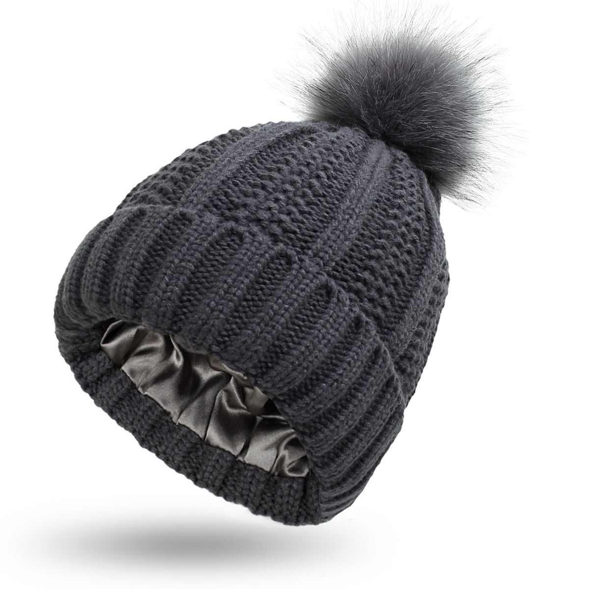 Satin-Lined Pom-Pom Beanie