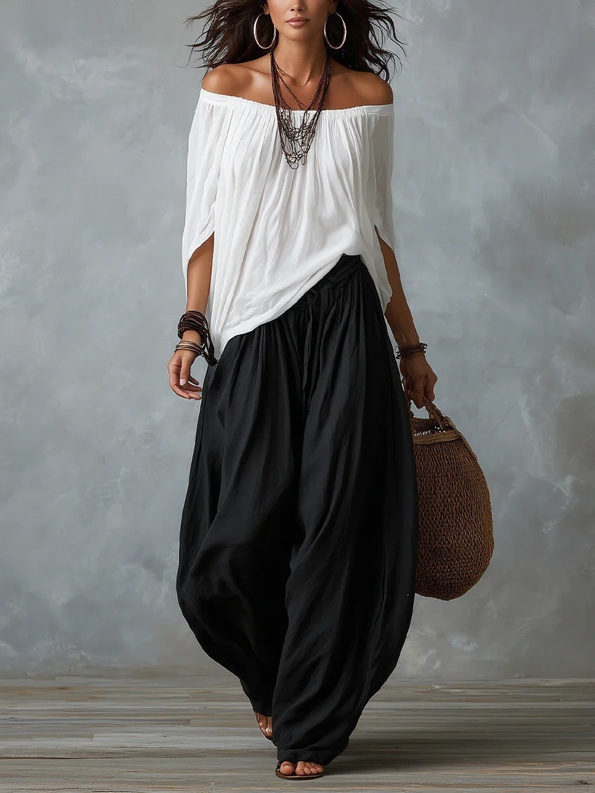 Off-Shoulder Top & Flare Pants Set