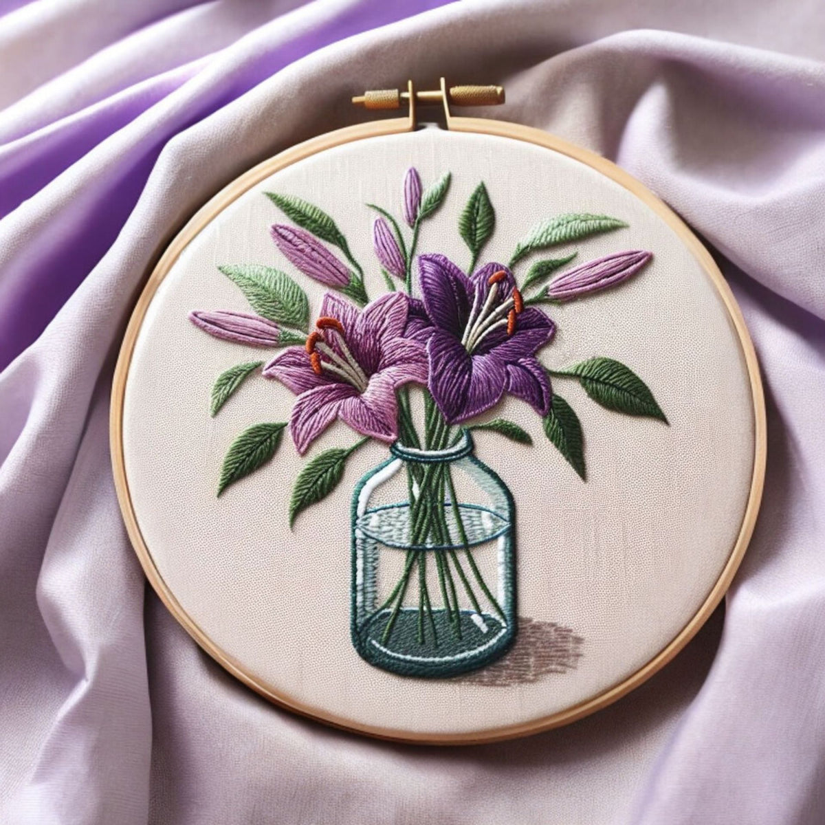 Purple Lily Stamped Embroidery Cloth