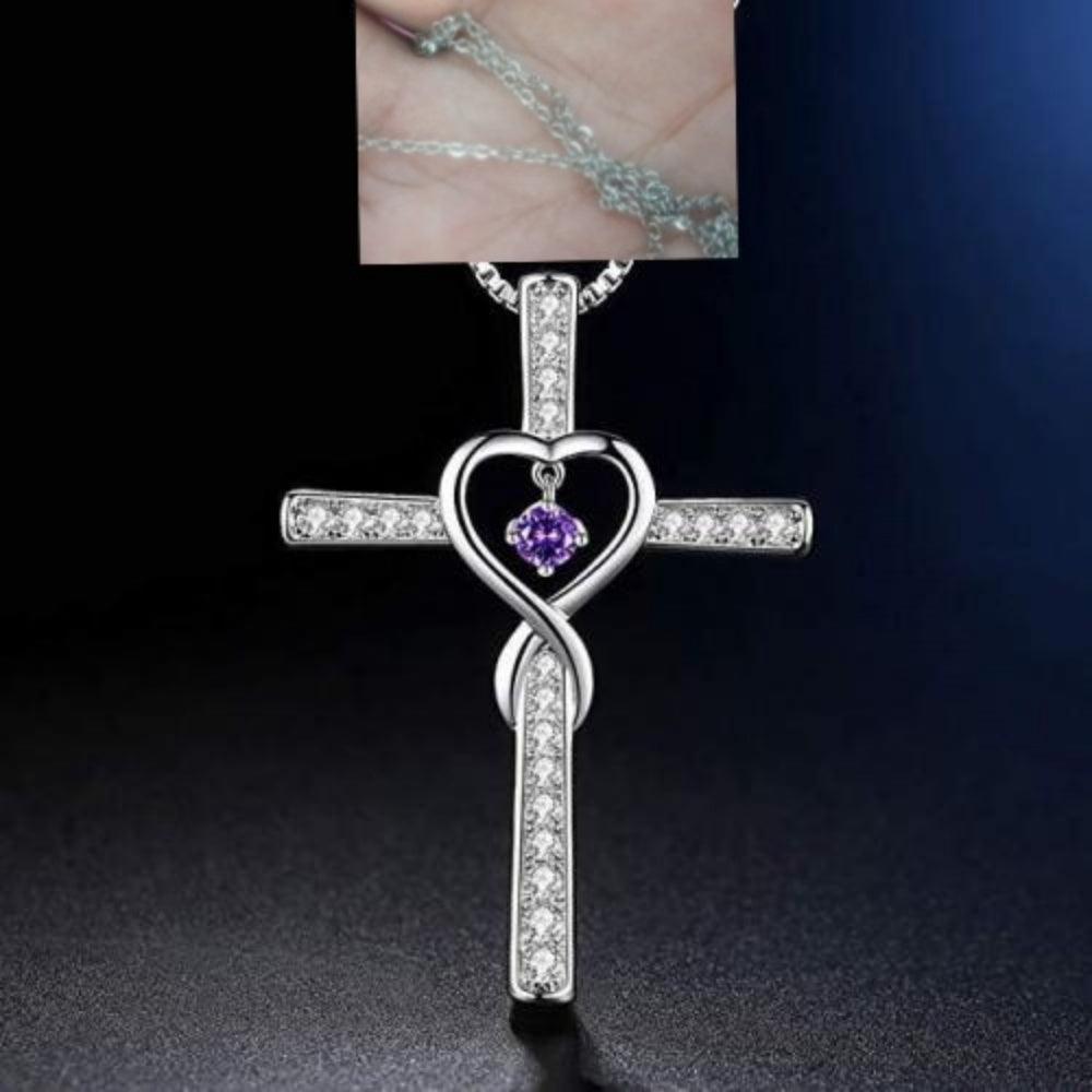 Birthstone Cross Heart Necklace