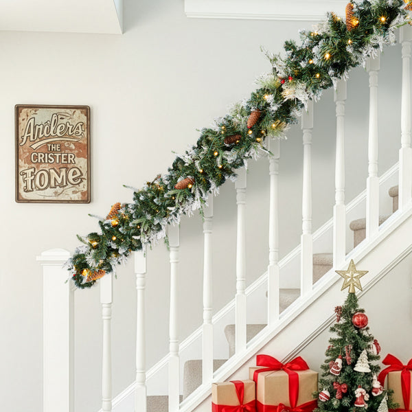 Pre-Lit Snowy Christmas Garland (2-Pack)