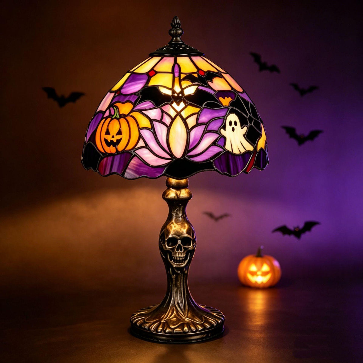 Gothic Resin Pumpkin Lamp