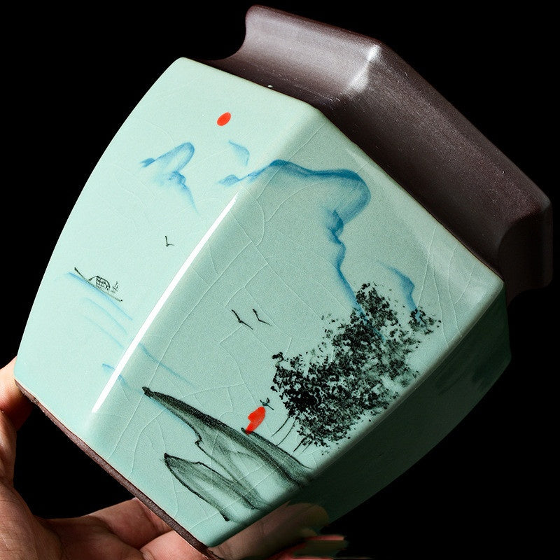 Hand-Painted Celadon Hexagon Planter
