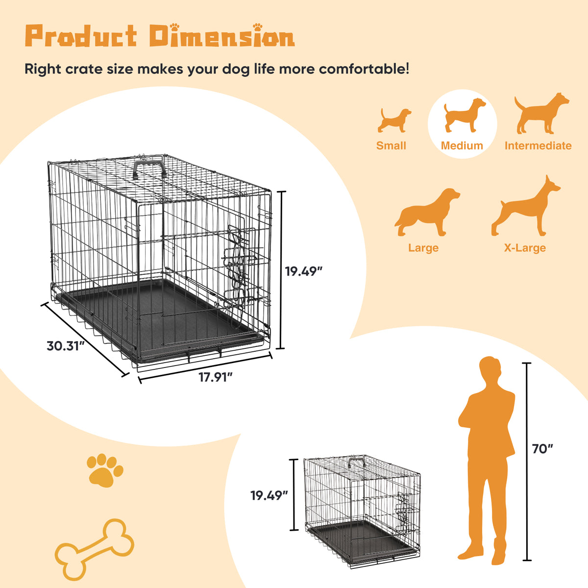 Folding Metal Dog Crate (24–30 in)