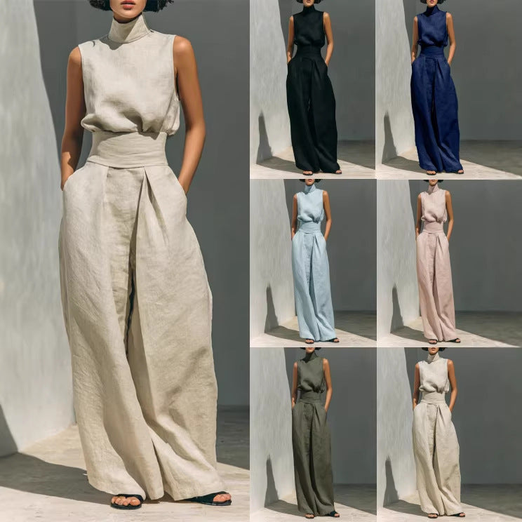 Sleeveless Top & Straight-Leg Pants Set