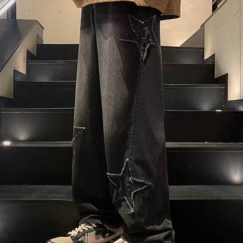 Star Embroidered Wide-Leg Jeans