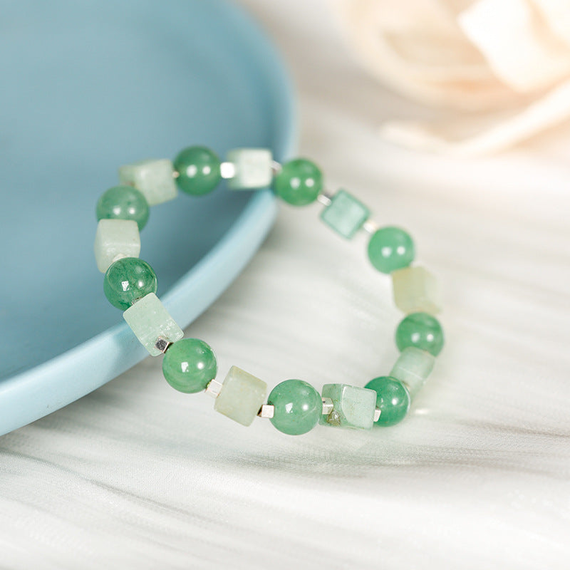 Gemstone Cube & Gold Bead Bracelet