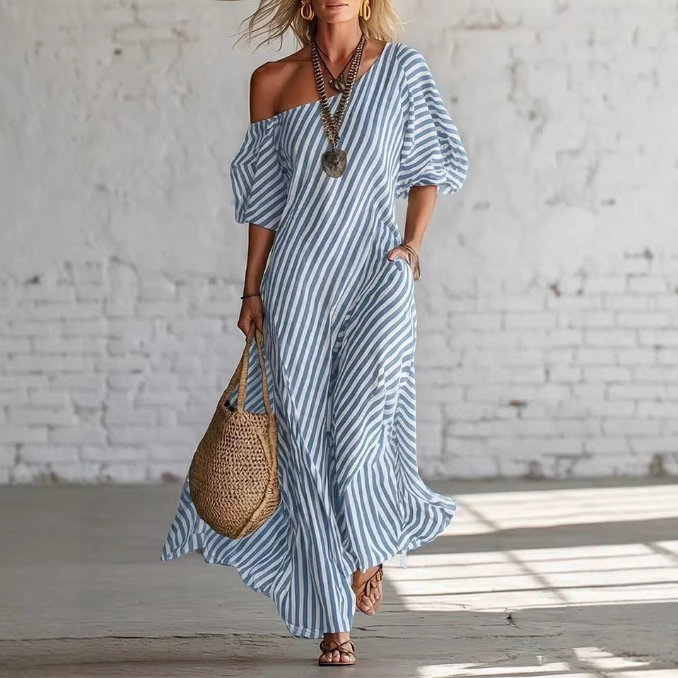 Striped Off-Shoulder Maxi Dress
