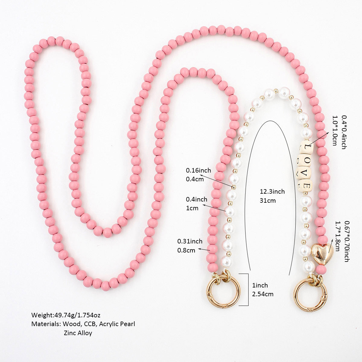 Wooden Bead Bag Charm Chain