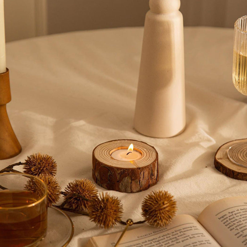 Wooden Candle Holder with Candles