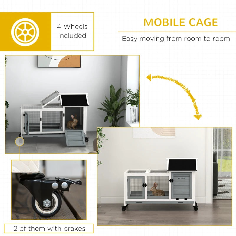 Wooden Rabbit Hutch with Wheels