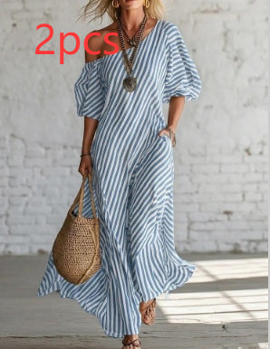 Striped Off-Shoulder Maxi Dress