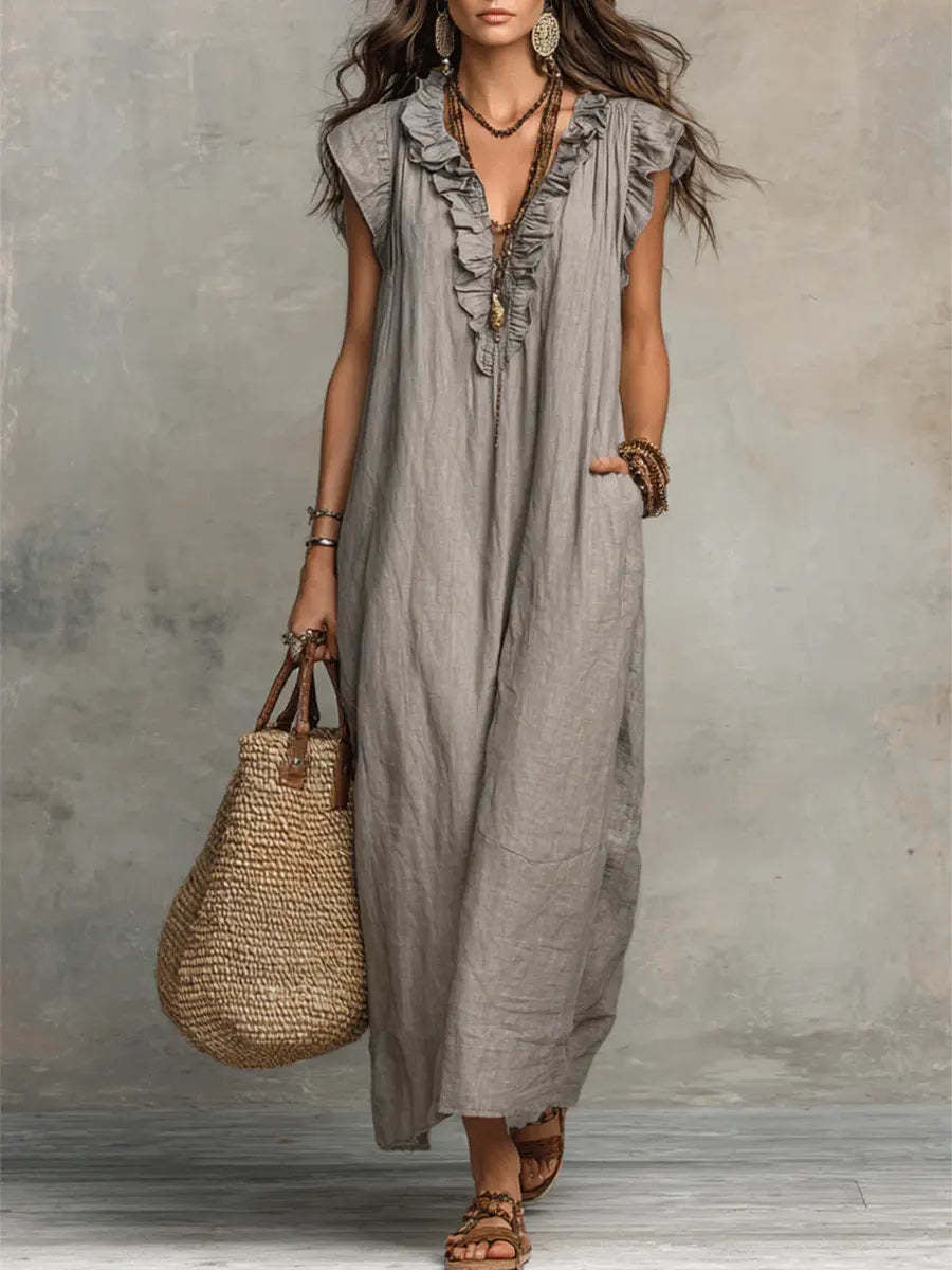Women's Ruffle A-Line Dress with Pockets