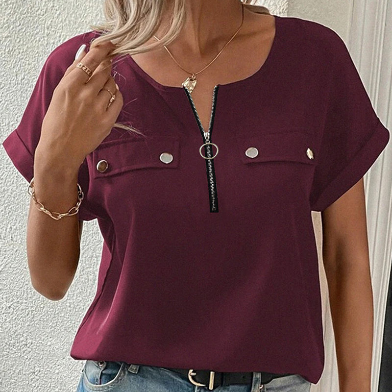 V-Neck Zipper Top