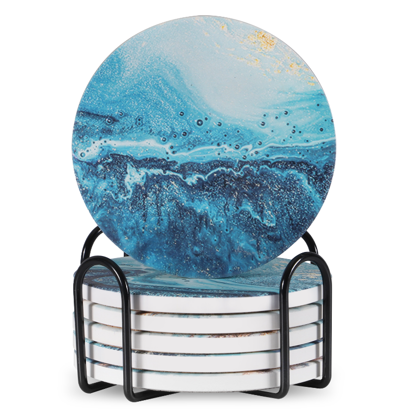 Marble Ceramic Coasters with Stand (6)