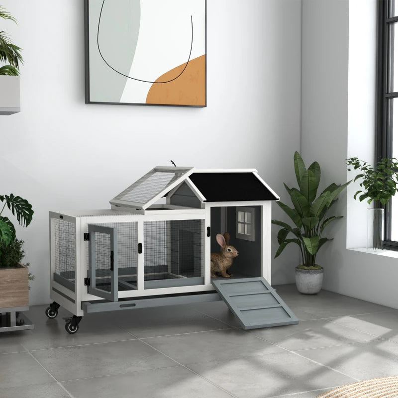 Wooden Rabbit Hutch with Wheels