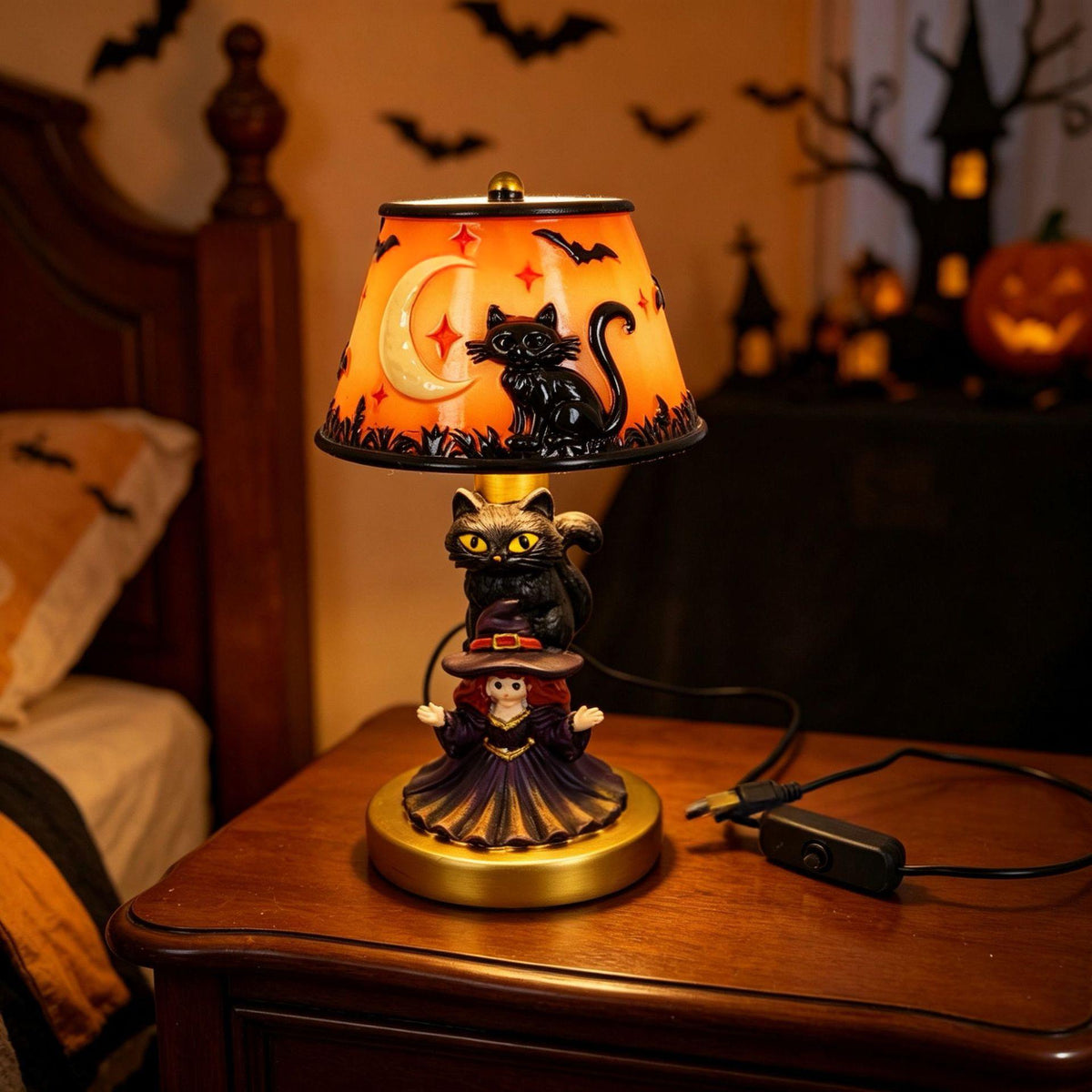 Gothic Resin Pumpkin Lamp