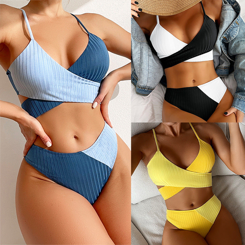 Ribbed High-Cut Bikini Set