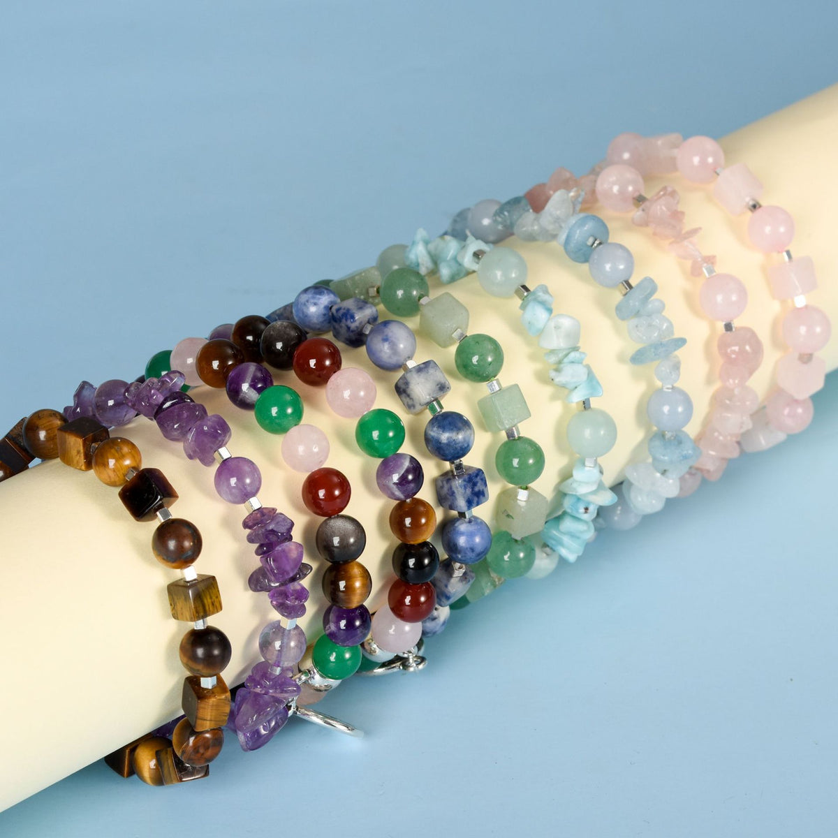 Gemstone Cube & Gold Bead Bracelet