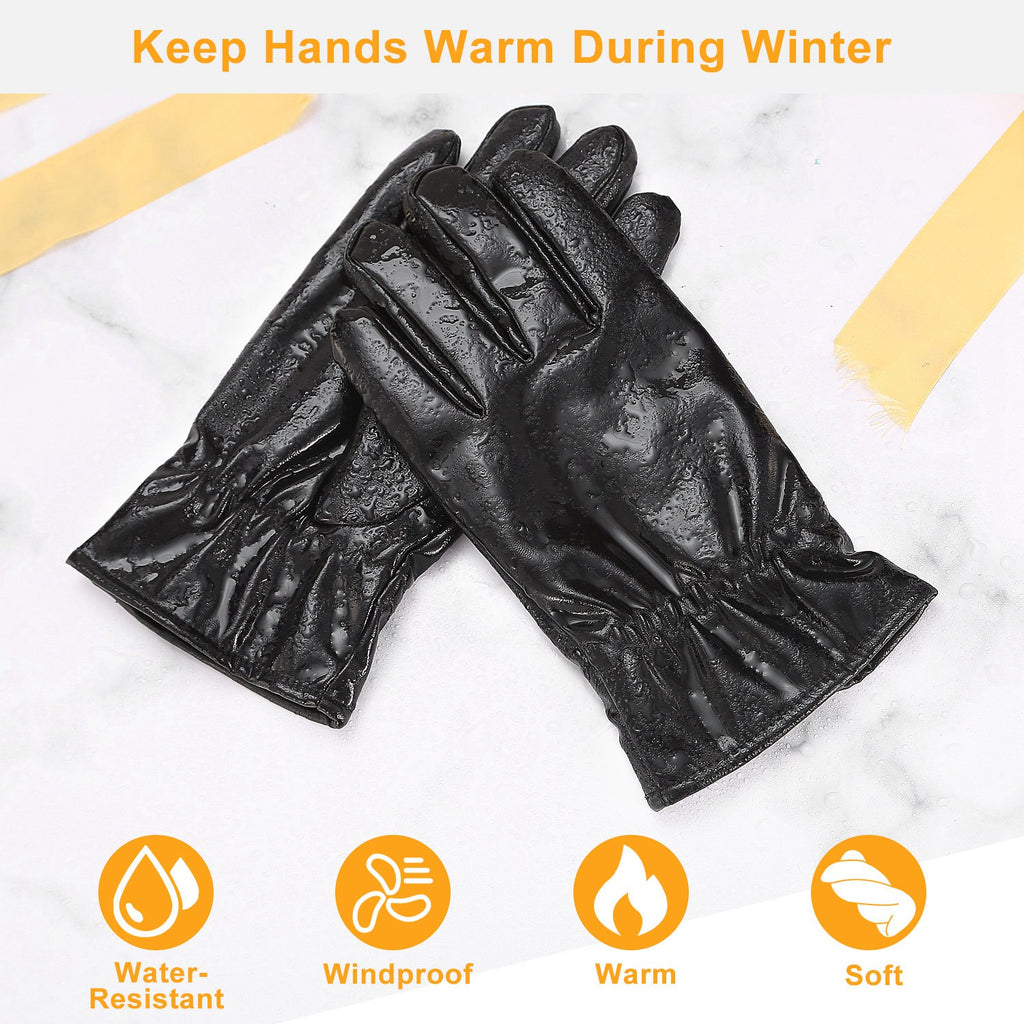 Faux Leather Winter Gloves