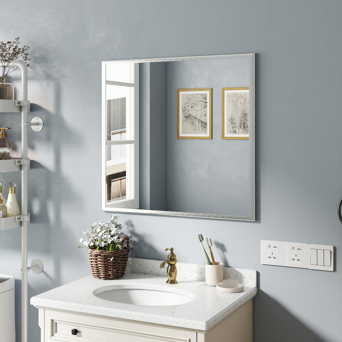 32-Inch Silver Frame Wall Mirror