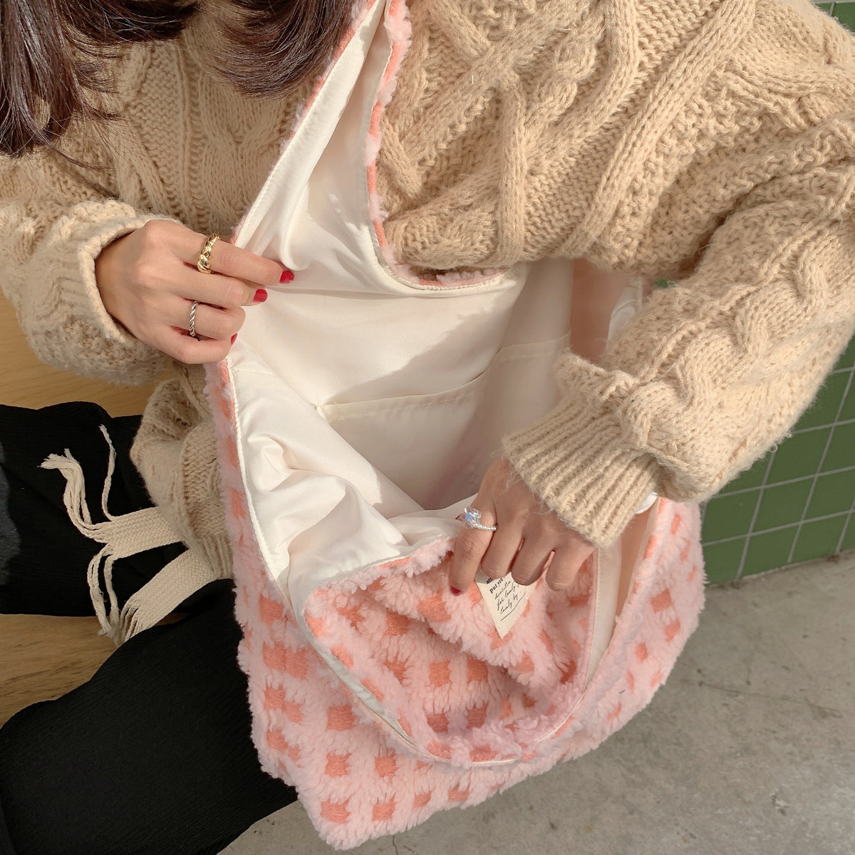 Plaid Plush Tote Bag