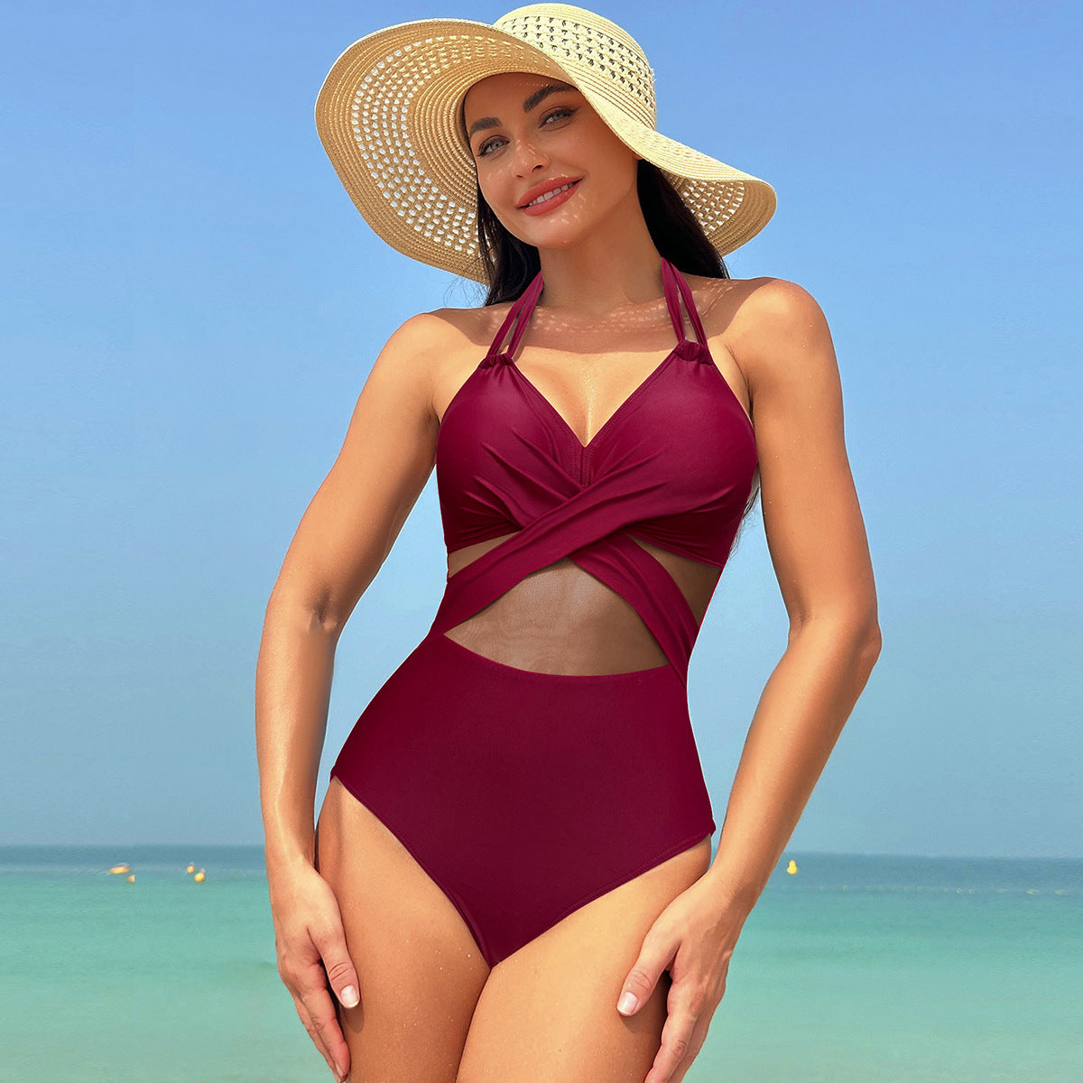 Halter Cross-Strap One-Piece Swimsuit
