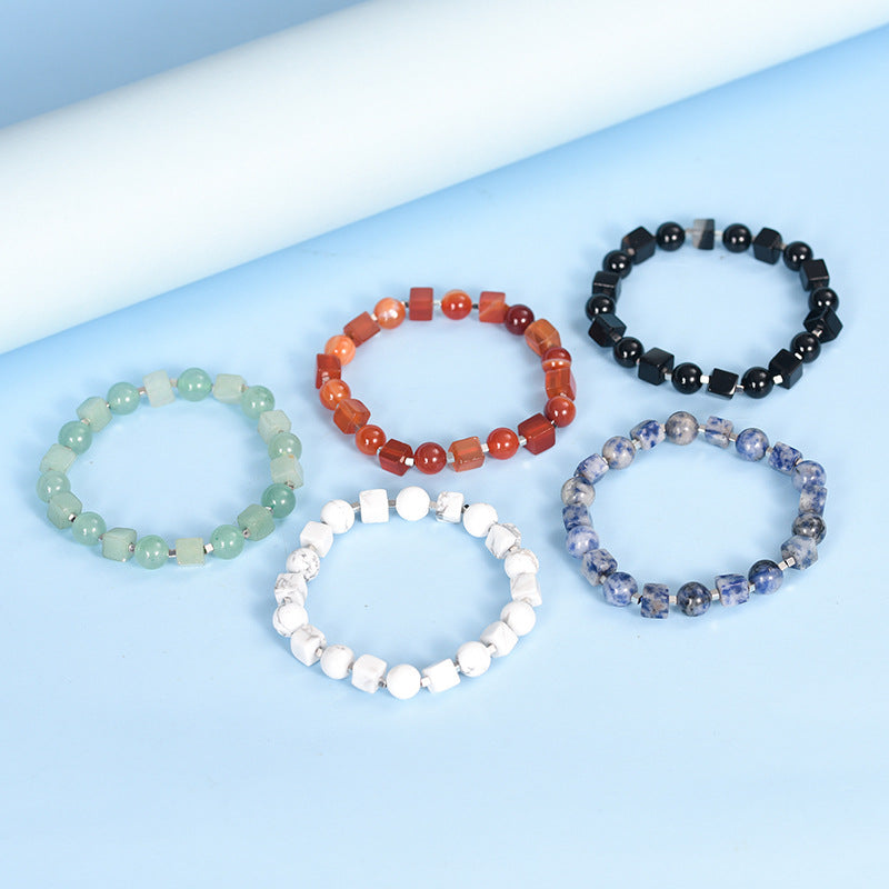 Gemstone Cube & Gold Bead Bracelet