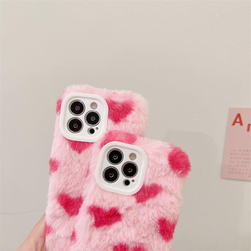 Fluffy Heart Plush Phone Case