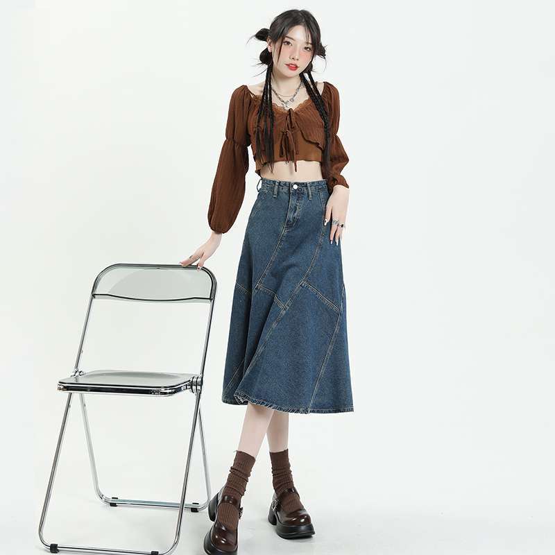 Women's High-Waist Denim Maxi Skirt
