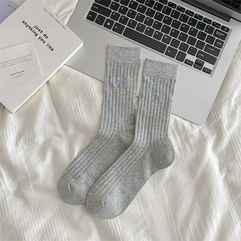 Bow Ruched Crew Socks