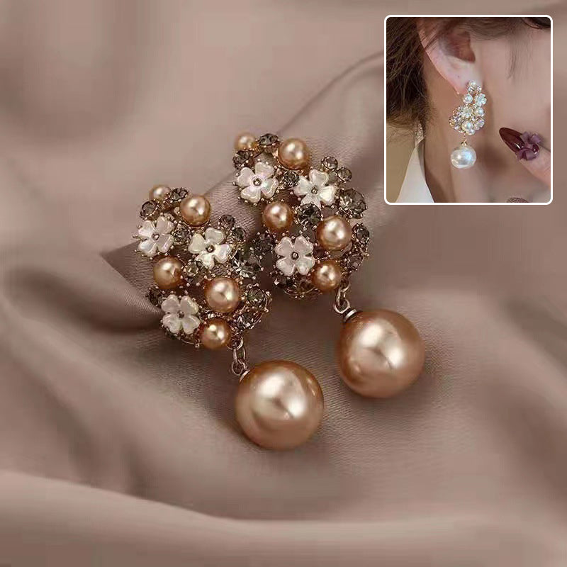 Pearl & Rhinestone Flower Earrings