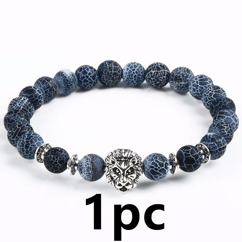 Carved Lion Head Bead Bracelet