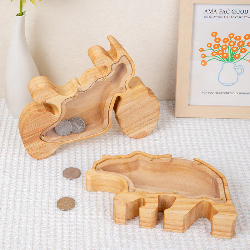 Wooden Animal Coin Bank