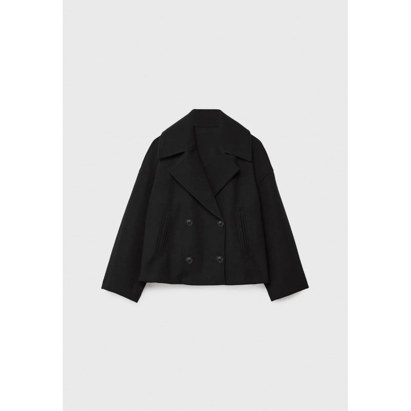 Double-Breasted Short Wool-Blend Coat