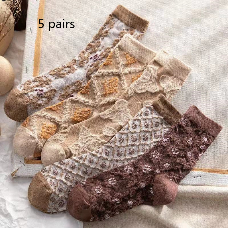 Embossed Flower Crew Socks
