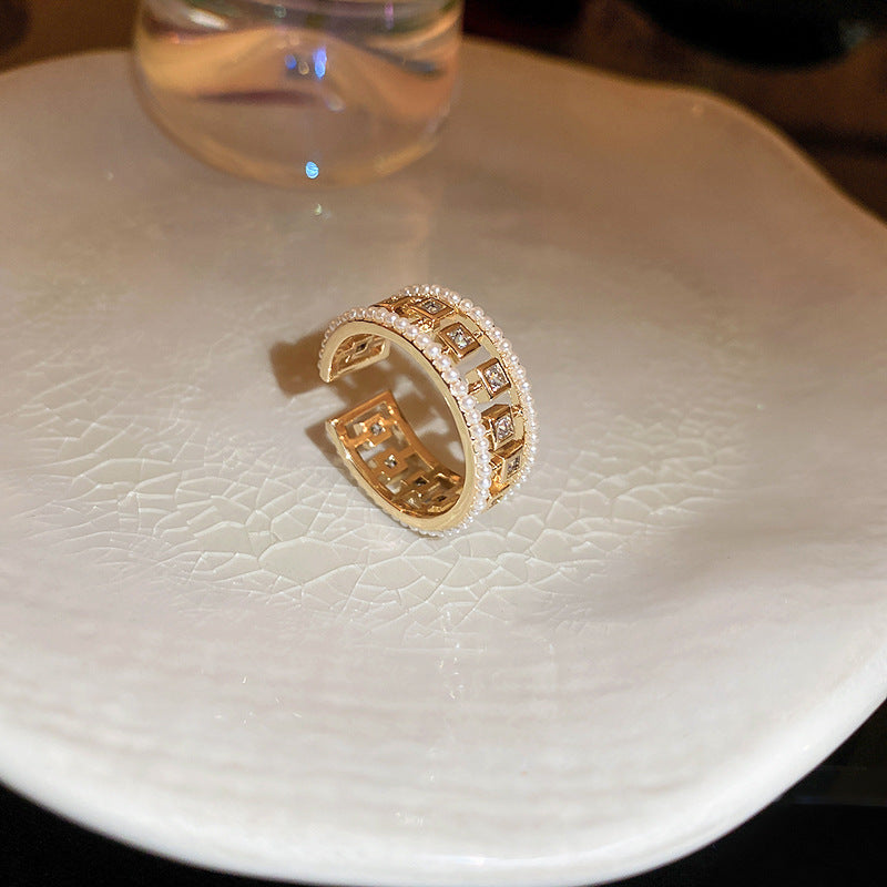 Pearl & Zircon Open Ring