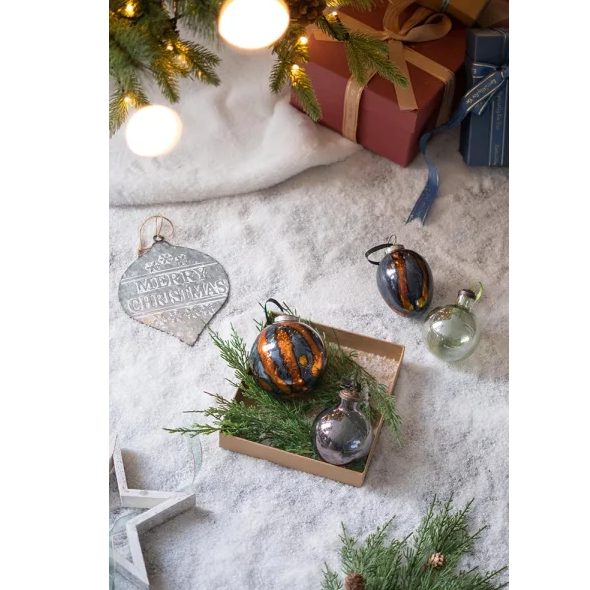 Black & Gold Egg Glass Ornaments (Set of 6)