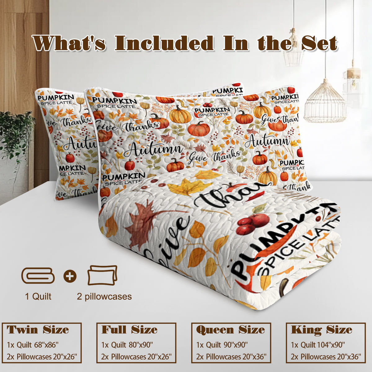 Autumn Pumpkin & Leaves Quilt Set
