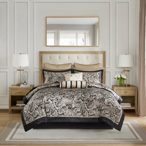 12-Piece Comforter Set with Sheets (Queen, Black)