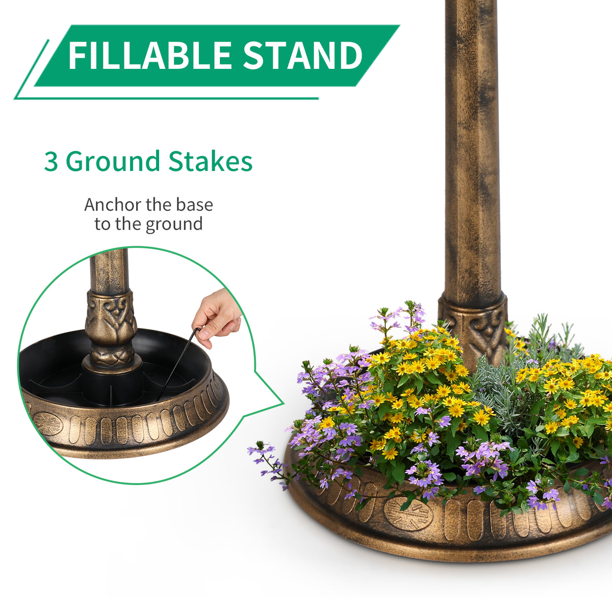 Solar-Lit Bird Bath
