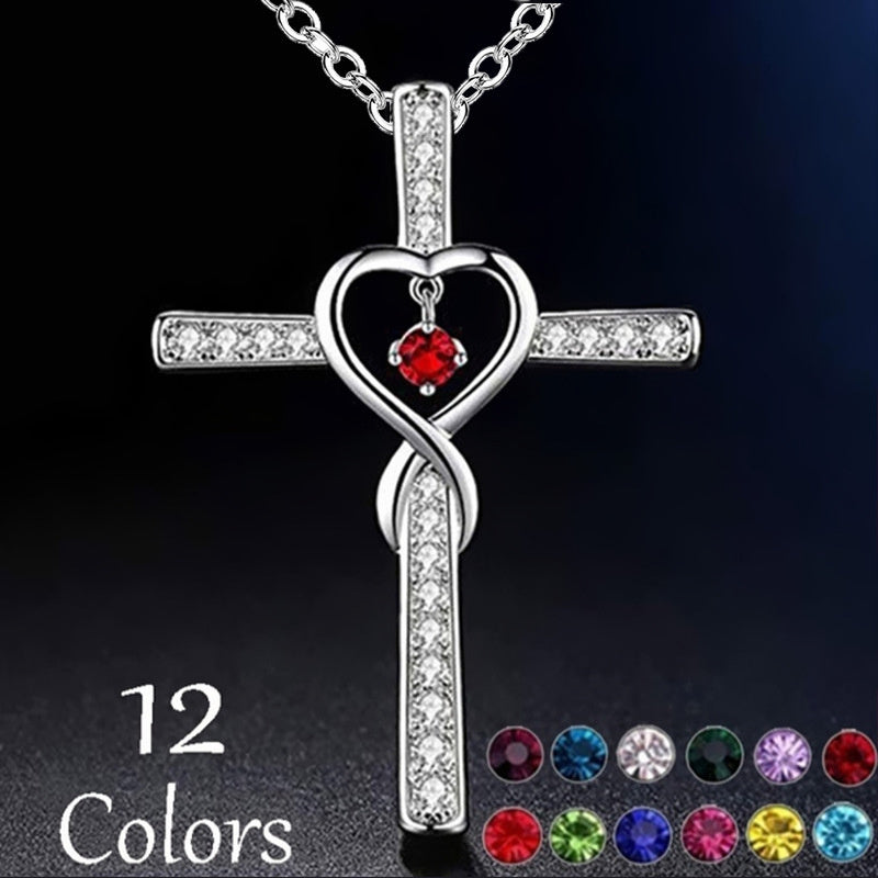 Birthstone Cross Heart Necklace