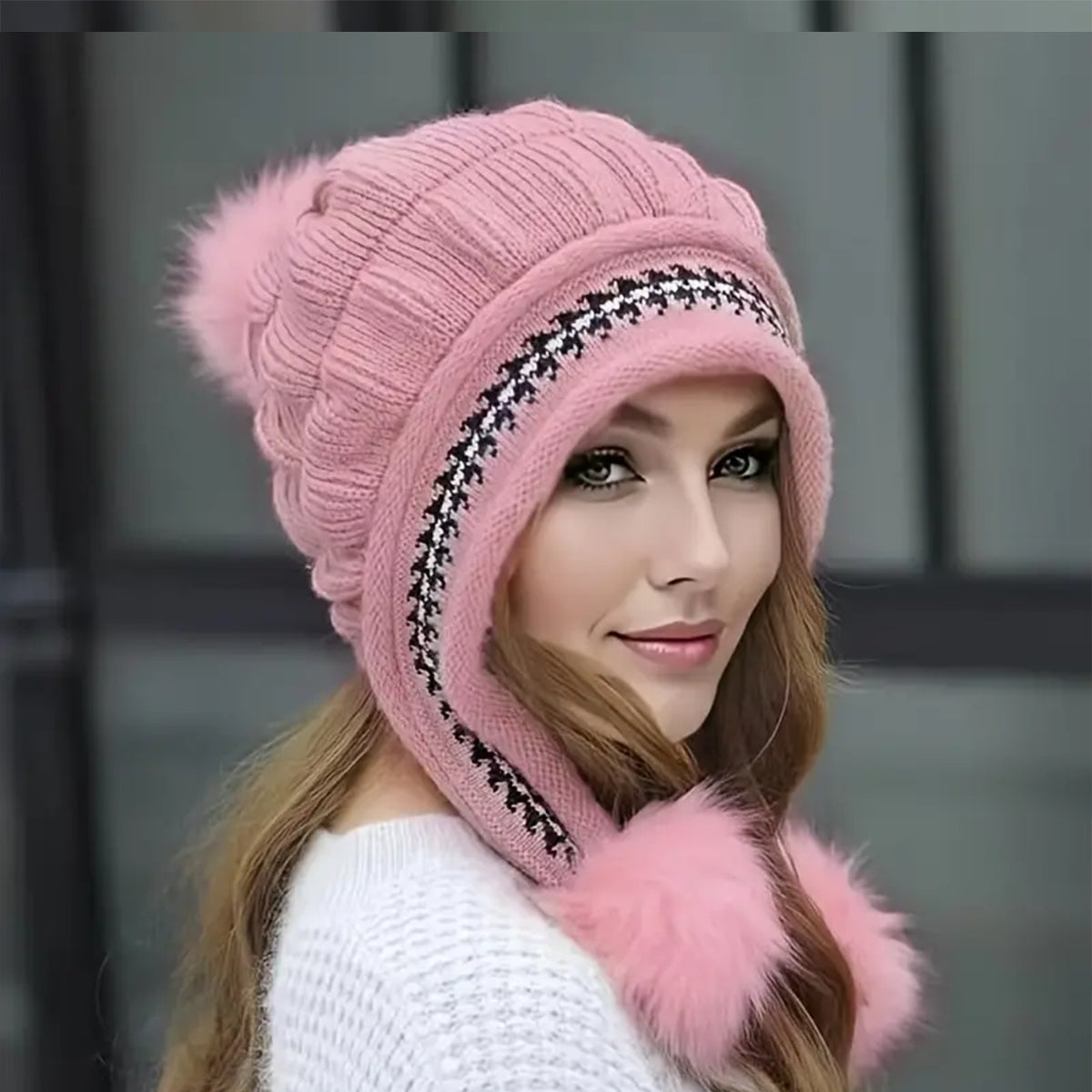 Pom-Pom Earflap Beanie