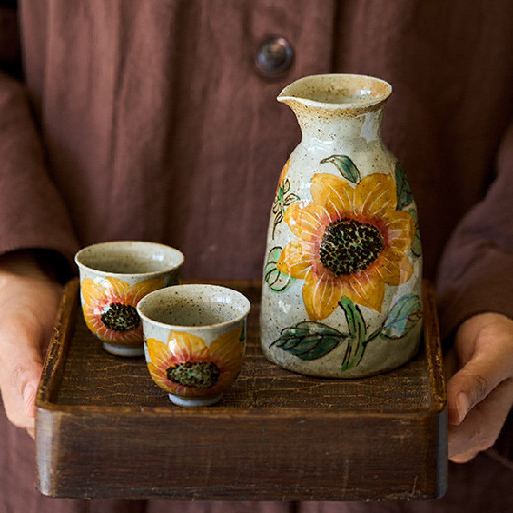 Hand-Drawn Sunflower Sake Set