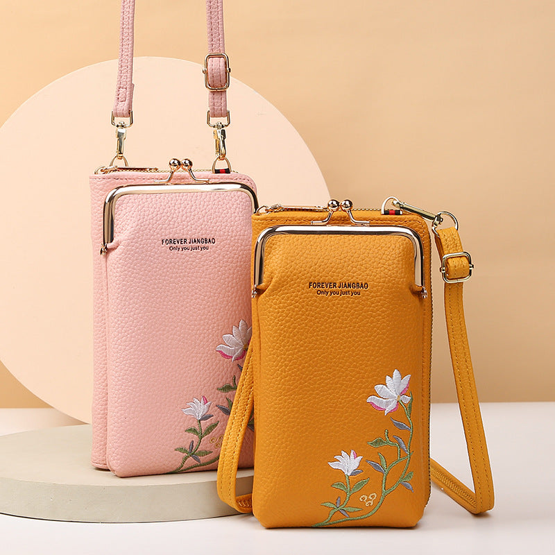 Embroidered Crossbody Phone Wallet